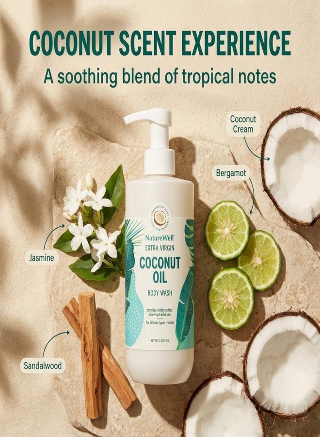 NATURE WELL Extra Virgin Coconut Oil Ultra-Moisturizing Body Wash, Gentle & Creamy Formula Packed with Antioxidants, Vitamins A, C & E, & Squalane, Provides Gentle Cleansing & Intense Hydration, 33 oz - Image 3